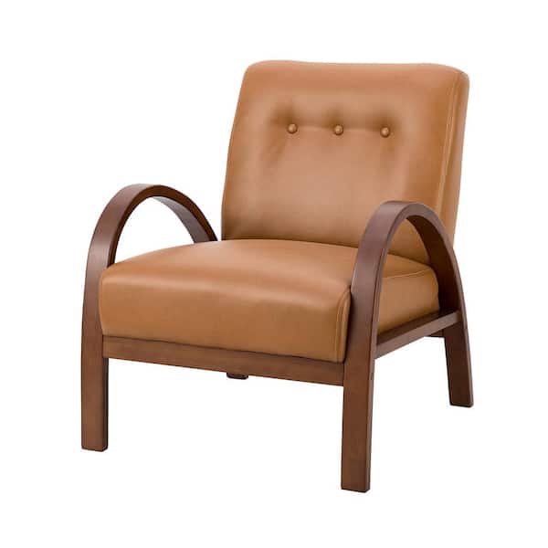 JAYDEN CREATION Byblis Vegan Leather Camel Armchair with Button-Tufted Back