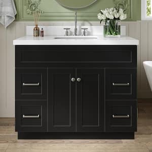 Hamlet 43 in. W x 22 in. D x 36 in. H Bath Vanity in Black with Pure White Quartz Top