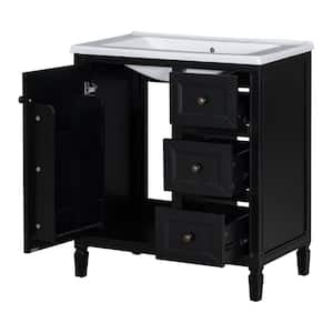 30 in. W Single Sink Freestanding Bath Vanity in Black with White Resin Top