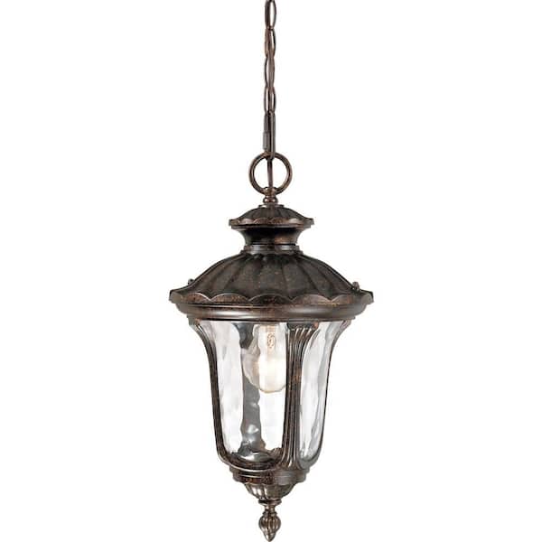 1-Light Indoor or Outdoor Aluminum Vintage Bronze Hanging Pendant with Water Glass