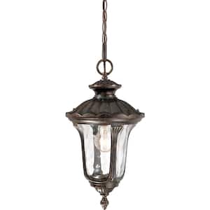 1-Light Indoor or Outdoor Aluminum Vintage Bronze Hanging Pendant with Water Glass