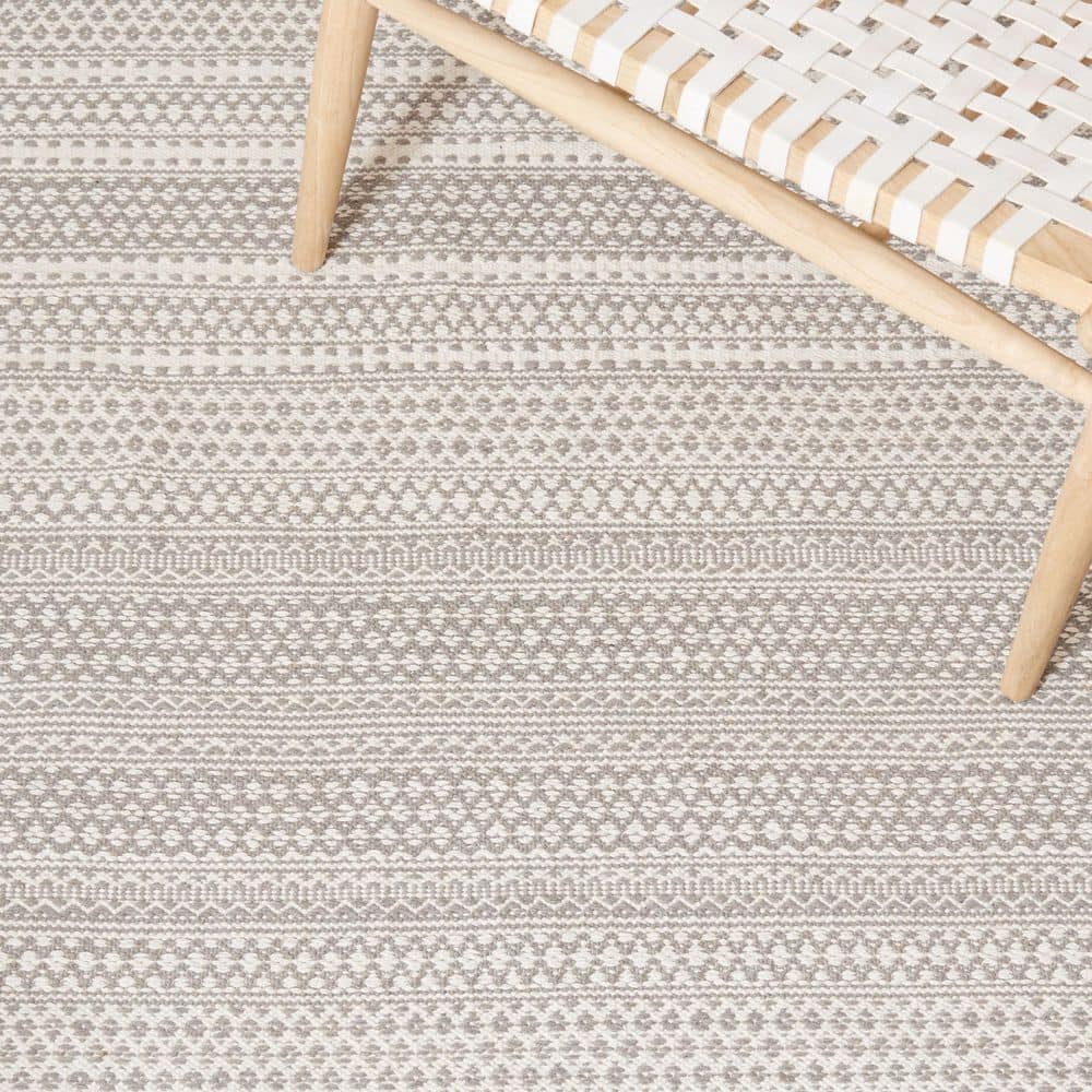 Gray and Beige Handwoven Wool Striped 8' x 10' Area Rug