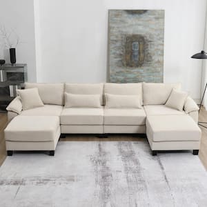 133 in Wide Pillow top Arm Fabric U Shaped Sectional Sofa in. Beige