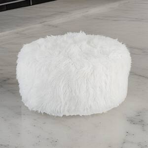 White and Black Faux Leather Round Accent Ottoman Large