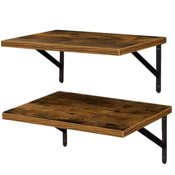 Unbranded 15.7 in. W x 11.8 in. D Retro Brown Floating Decorative Wall Shelf Set of 2, Wide Display Ledges