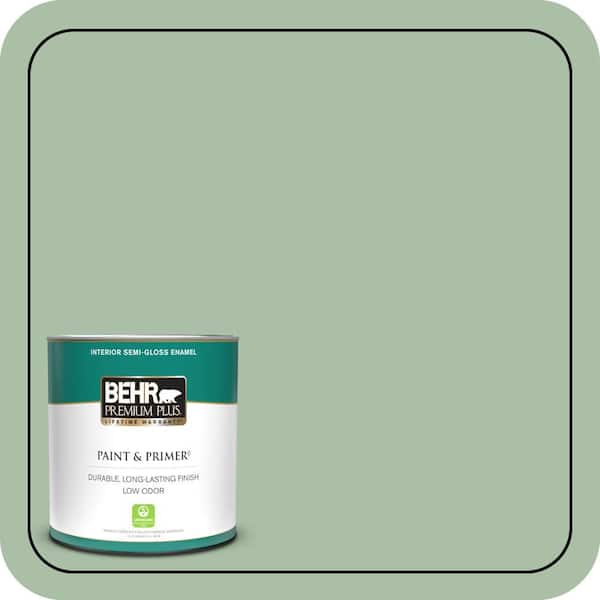 BEHR PREMIUM PLUS 1 qt. #S400-4 Azalea Leaf Semi-Gloss Enamel Low Odor Interior Paint & Primer