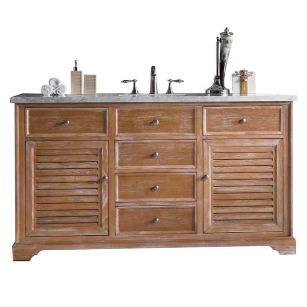 James Martin Vanities Savannah 60 in. W x 23.5 in.D x 34.3 in.H Single Bath Vanity in Driftwood with Marble Vanity Top in Carrara White
