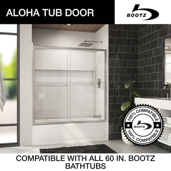 Aloha 56-60 in. W x 58 in. H Semi-Frameless Sliding Shower Door/Enclosure Tub Door in Brushed Nickel with Clear Glass