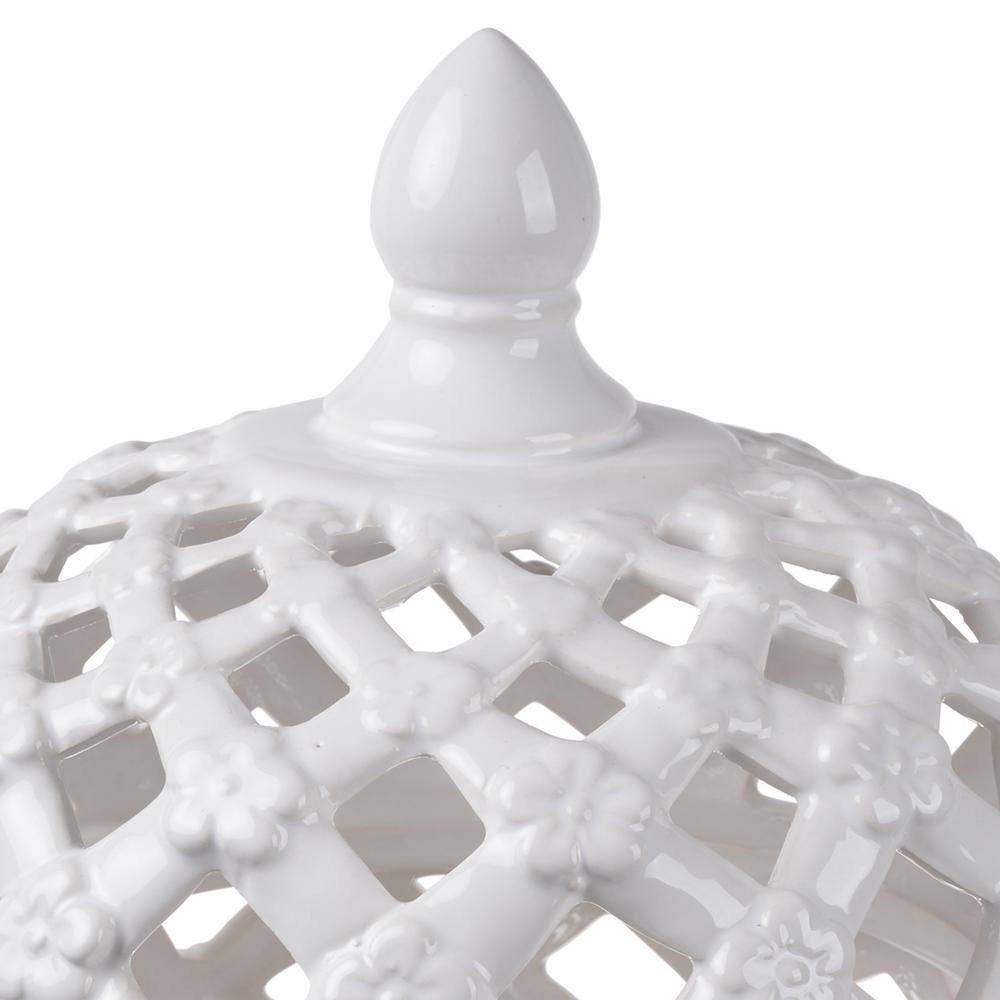 Small White Ceramic Lidded Jar with Floral Motif