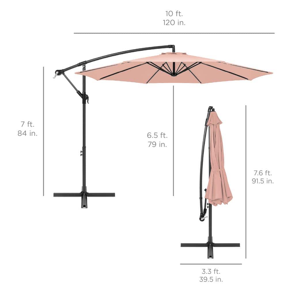 Rose Quartz 10ft Offset Hanging Patio Umbrella with Steel Frame