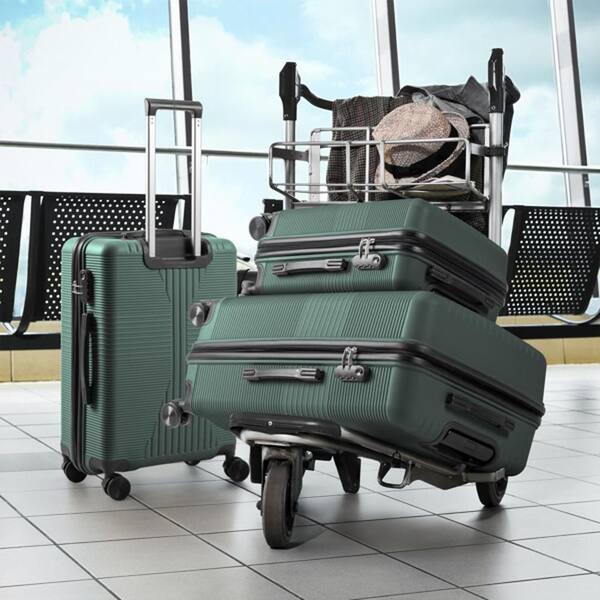 Wudkey 3-Piece Dark Green Hardside Spinner Luggage Set, Non-TSA