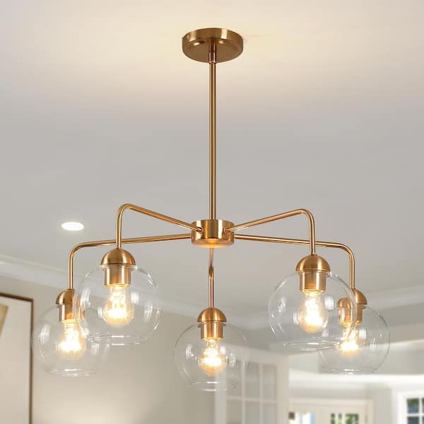 5 light Brass Gold Modern Chandelier for Kitchen Island Dining Room with no bulbs included