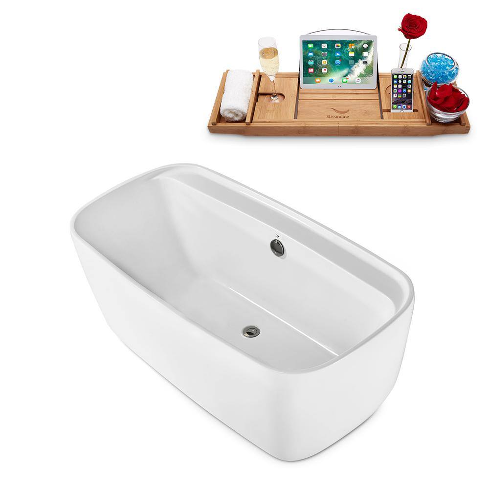 59" Glossy White Acrylic Freestanding Oval Bathtub with Gold Drain