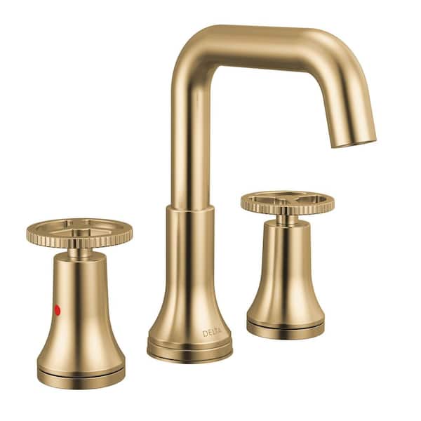 Trinsic Wheel Gold 8 in. Widespread Double Handle Bathroom Faucet in Champagne Bronze