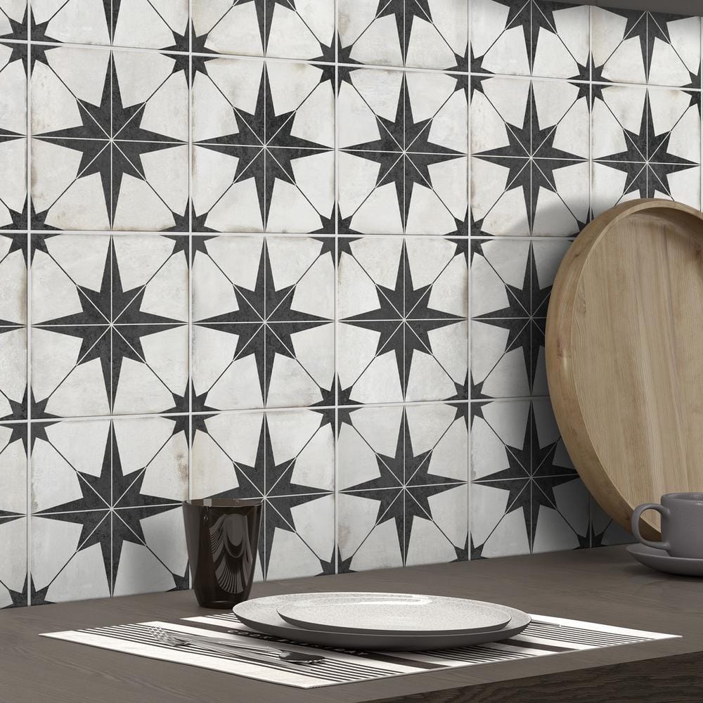 Black and White Vinyl Star Pattern Peel and Stick Wallpaper