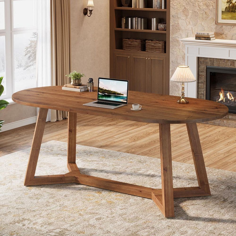 Moronia 63 in. Computer Desk with 4 Legs, Brown Oval Executive Desk for Home Office price history on PriceWatchPro