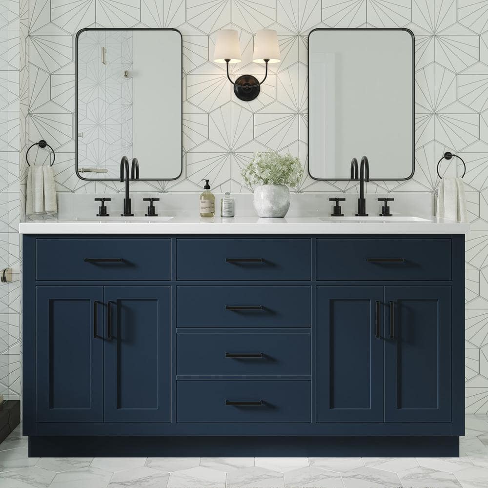 Midnight Blue Double Vanity with White Quartz Top