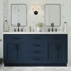 Hepburn 67 in. W x 22 in. D x 36 in. H Double Bath Vanity in Midnight Blue with Pure White Qt. Top, Double Sinks