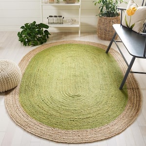 Natural Fiber Green/Beige Doormat 3 ft. x 4 ft. Woven Ascending Oval Area Rug