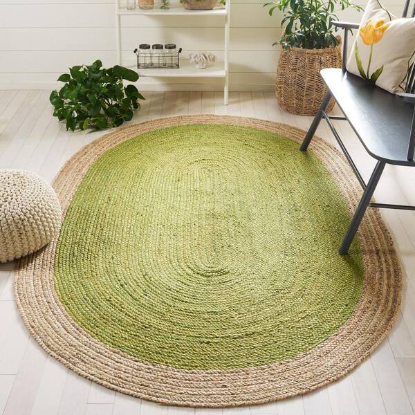 Natural Fiber Green/Beige Doormat 3 ft. x 5 ft. Woven Ascending Oval Area Rug