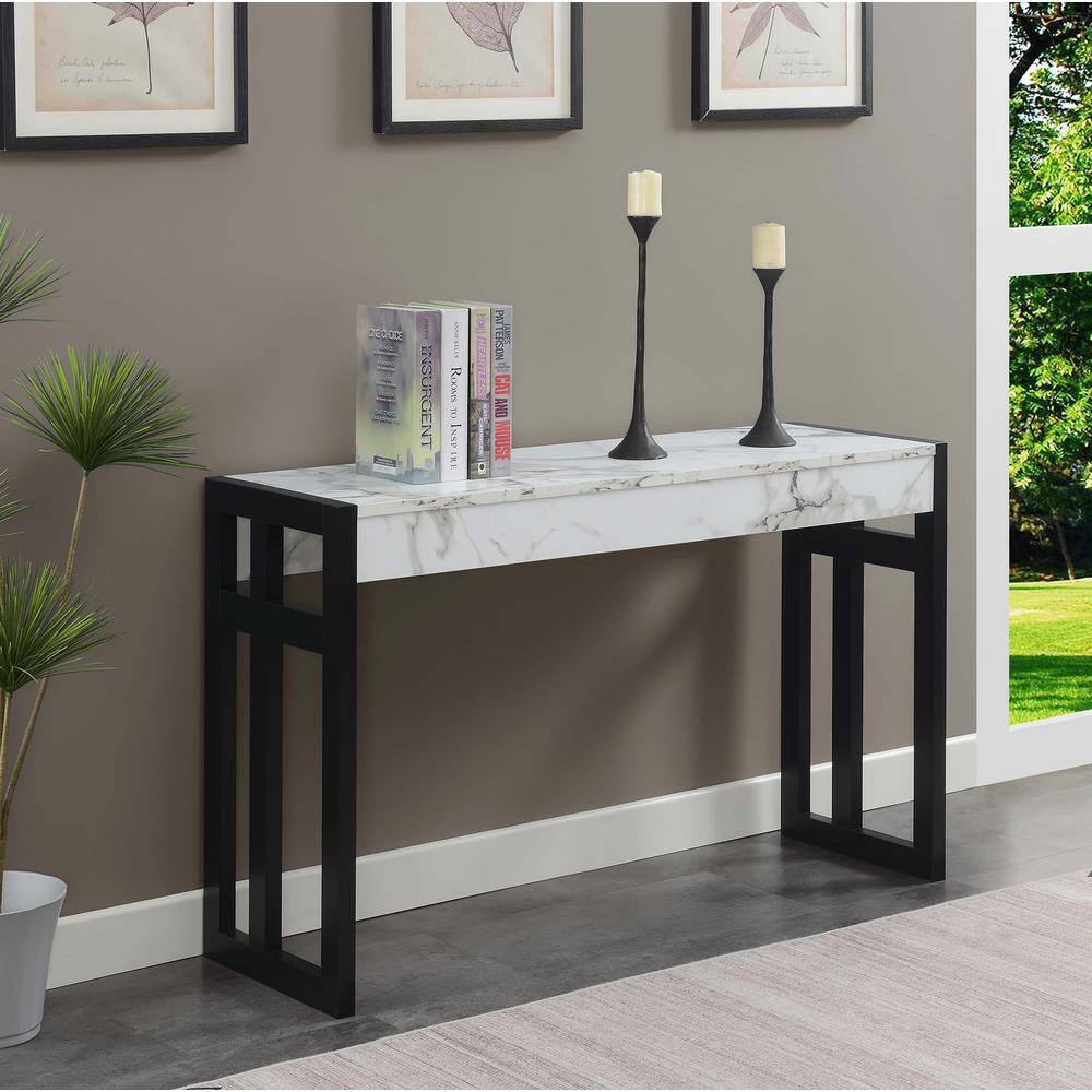 Monterey 50'' White Faux Marble & Black Wood Versatile Console Table