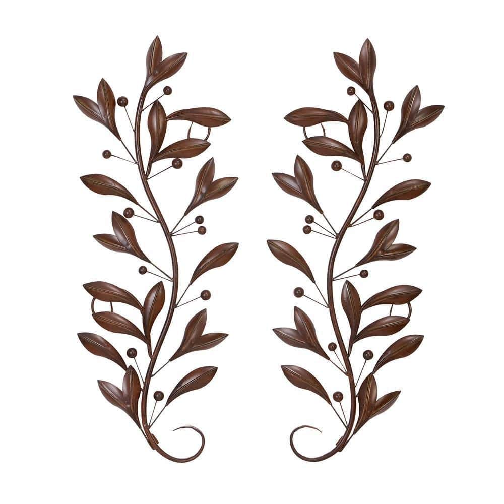 Brown Metal Leaf Wall Sculpture Set of 2