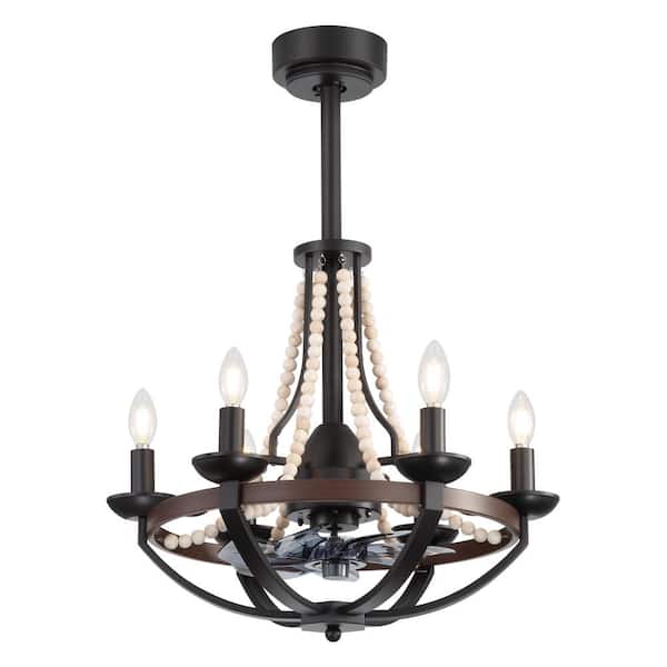 22 in. 6-Light Indoor Black Downrod Standard Ceiling Fan with Light Kit and Remote Control