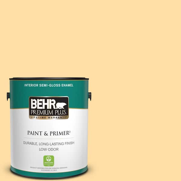 BEHR PREMIUM PLUS 1 gal. #300A-3 Melted Butter Semi-Gloss Enamel Low Odor Interior Paint & Primer