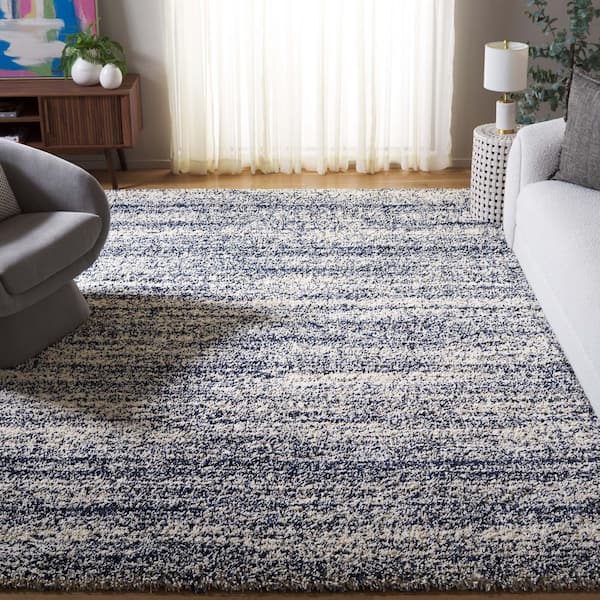 Hudson Shag 8 ft. x 8 ft. Ivory/Navy Solid Marle Square Area Rug