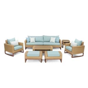 Mili 8-Piece Wicker Patio Deep Seating Conversation Set with Sunbrella Spa Blue Cushions