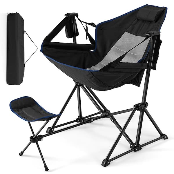 HONEY JOY Black Camping Chair with Removable Footrest Folding Lounge Chair  with Adjustable Backrest Pillow Cup Holder TOPB006542 - The Home Depot