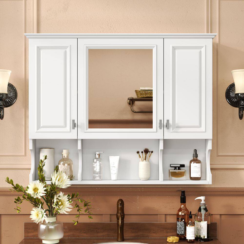 White 35 in W x 28.7 in. H Rustic Rectangle MDF Framed Mirror Wall Mirror Bathroom Vanity Mirror price history on PriceWatchPro