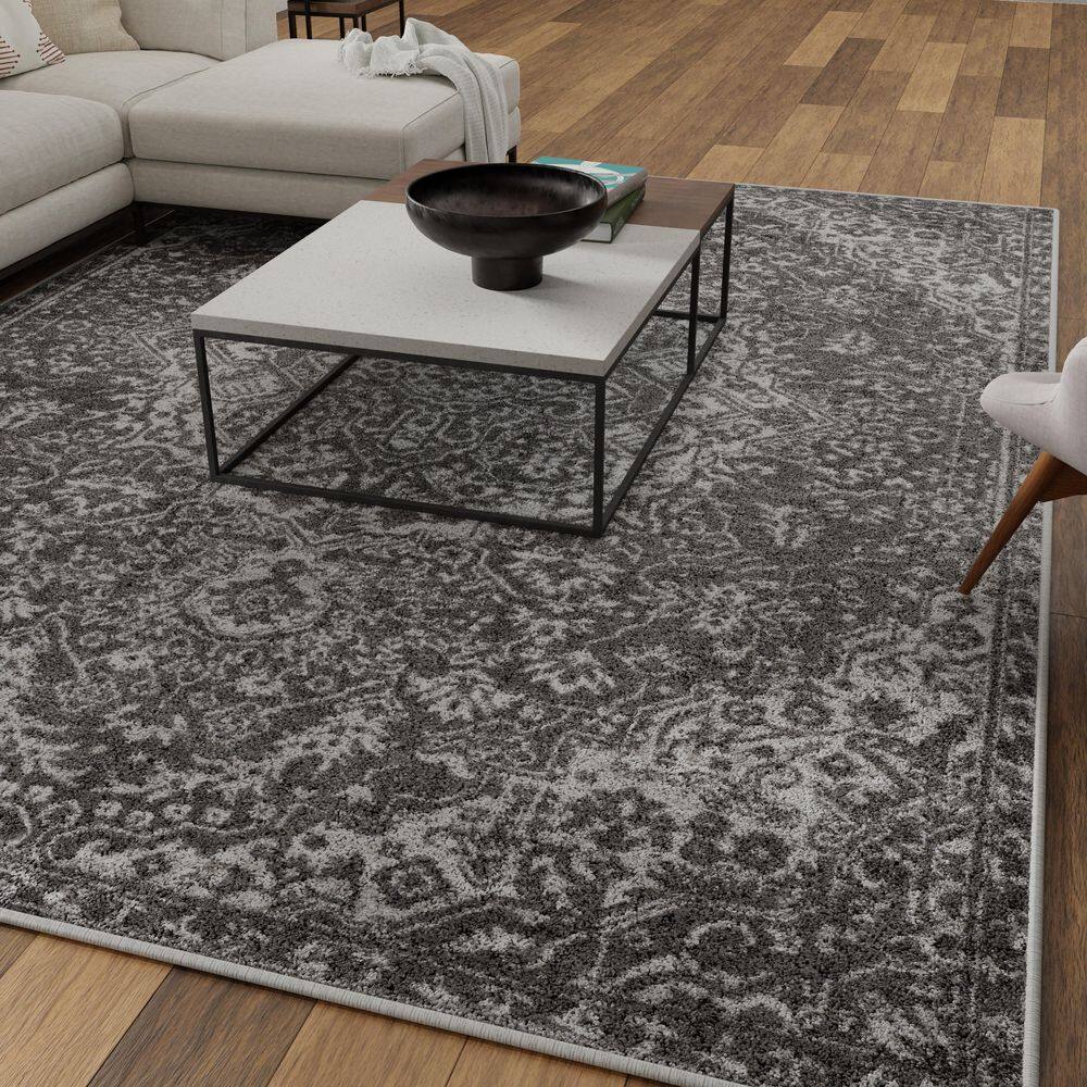 Gray 9' x 12' Synthetic Stain-Resistant Rectangular Area Rug
