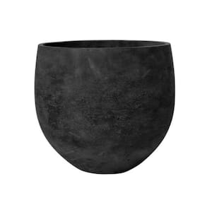 15.35 in. W x 13.78 in. H Extra Large Round Black Washed Fiberclay Indoor Outdoor Mini Orb Planter
