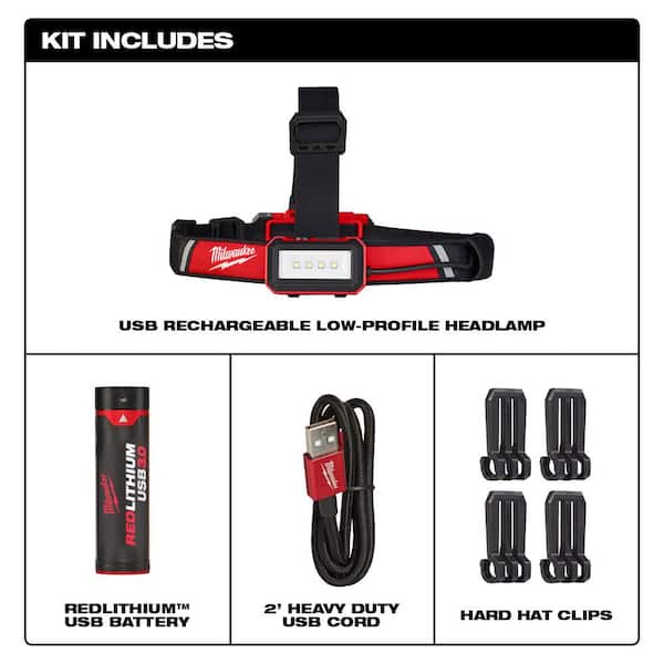 600 Lumens LED REDLITHIUM USB Low-Profile Hard Hat Headlamp with Large/Extra Large Black Fitted Hat