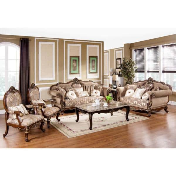 Traditional Cherry and Gold Trim Loveseat with Rolled Arms