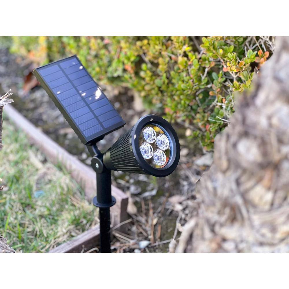 Black Solar Powered Adjustable LED Landscape Spotlights, 2-Pack