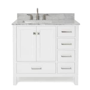 Cambridge 37 in. W x 22 in. D x 35.25 in. H Vanity in White with Marble Vanity Top in White with Basin