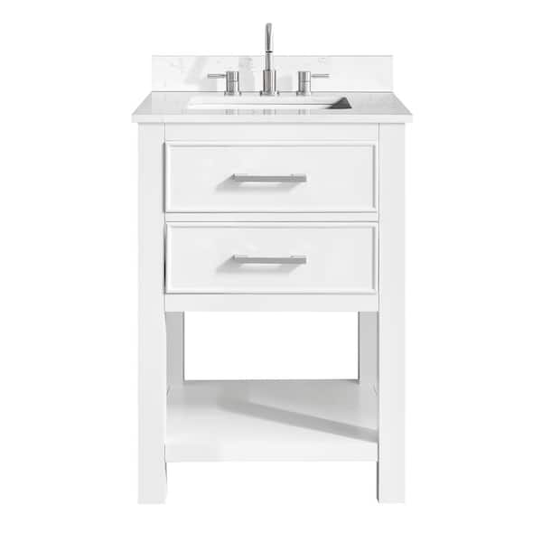 Brooks 25 in. Single Sink White Bath Vanity with Cala White Engineered Stone Top