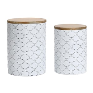 13.8 in. White Round Wood End Tables with Storage (Set of 2)