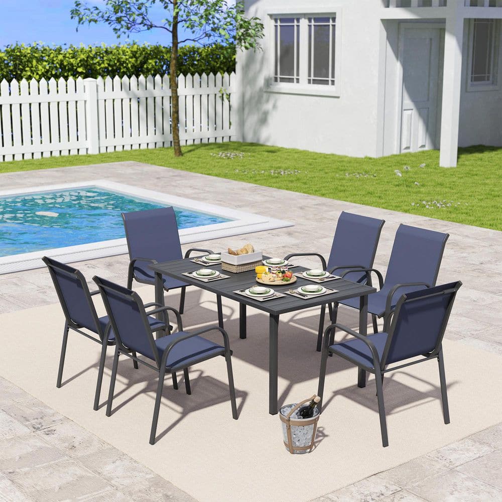 Tactile Breeze 7-Piece Metal Outdoor Dining Set with Blue Textilene Fabric price history on PriceWatchPro
