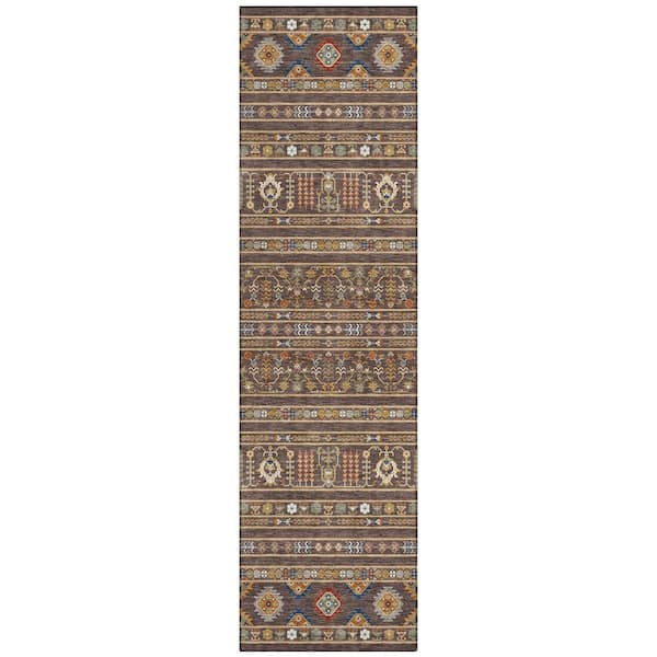 Chantille Machine Washable Indoor/Outdoor Abstract ACN2244 Chocolate 2 ft. 3 in. x 7 ft. 6 in. Runner Rug