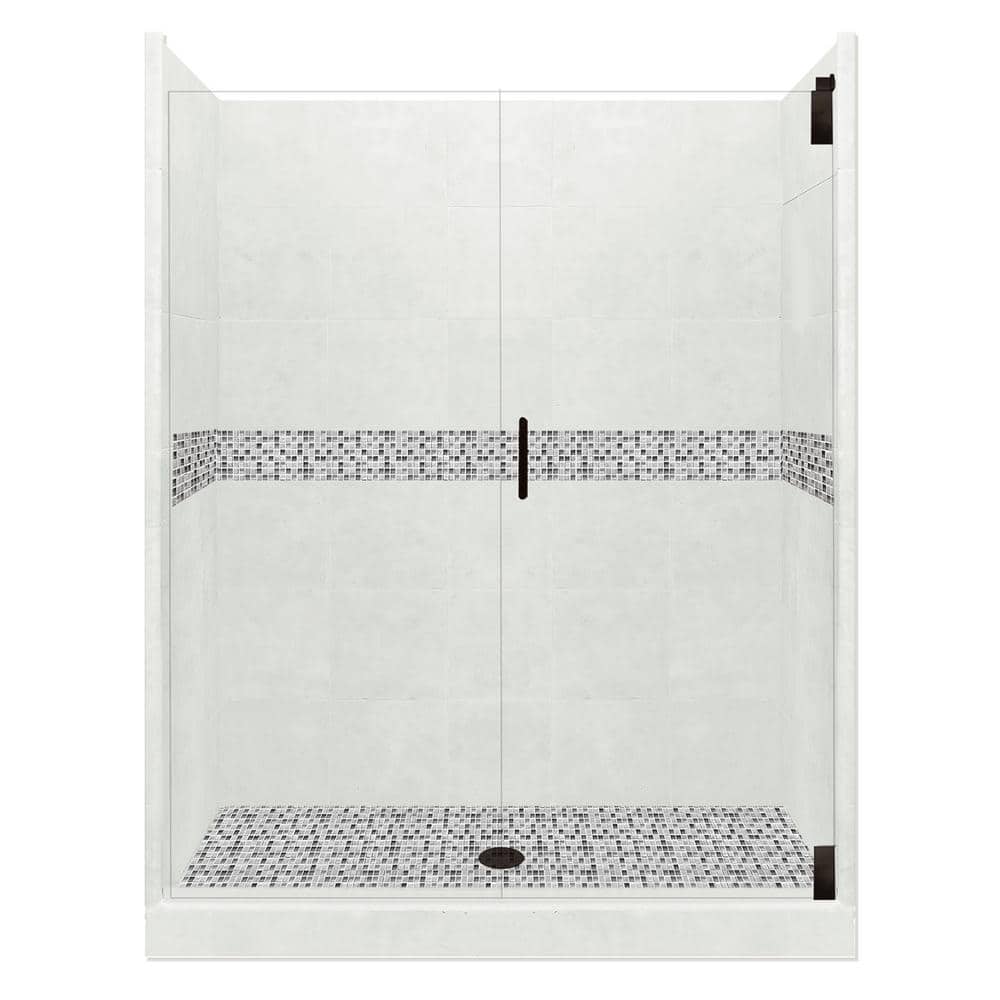 Del Mar Grand Hinged 32 in. x 36 in. x 80 in. Center Drain Alcove Shower Kit in Natural Buff and Black Pipe Hardware price history on PriceWatchPro