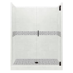Del Mar Grand Hinged 36 in. x 42 in. x 80 in. Center Drain Alcove Shower Kit in Natural Buff and Black Pipe Hardware