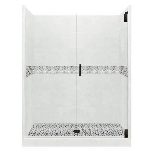 American Bath Factory Del Mar Grand Hinged 36 in. x 42 in. x 80 in. Center Drain Alcove Shower Kit in Natural Buff and Black Pipe Hardware