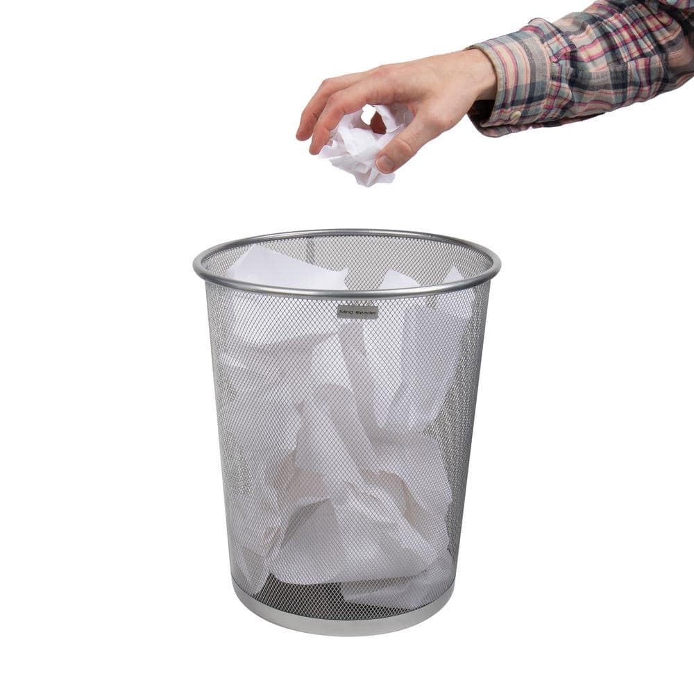 Silver Stainless Steel Mesh Office Trash Can, 12" x 14.5"