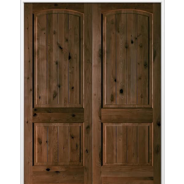 Krosswood Doors 72 in. x 96 in. Rustic Knotty Alder 2-Panel Arch Top VG Universal Espresso Stain Wood Double Prehung Interior Door