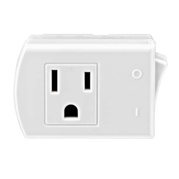 Leviton 15 Amp 125-Volt AC 3-Wire Grounded Switch Tap Plug with On/Off Button, White 1470-WH