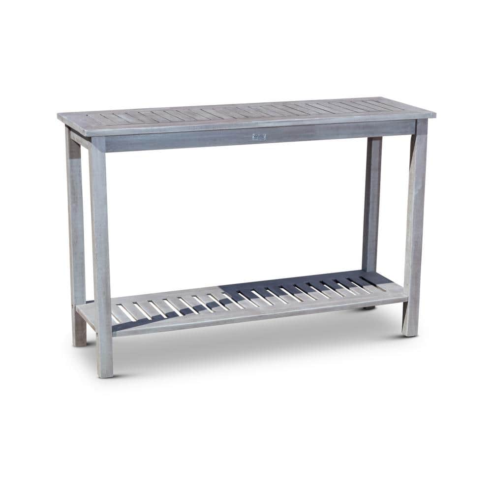 Flynama 32 in. H Silver Grey Rectangle Wood Outdoor Side Table Living Eucalyptus Console Table ...