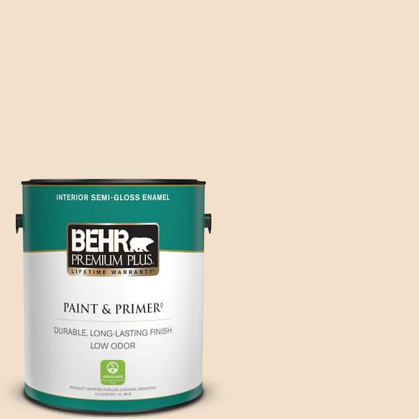 BEHR PREMIUM PLUS 1 gal. #OR-W02 So Much Fawn Semi-Gloss Enamel Low Odor Interior Paint & Primer